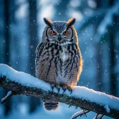 FLUX.2 [flex] — An owl perched on a snow-covered branch, intense a
