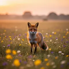 FLUX.2 [flex] — A fox in a field of wildflowers, backlit by sunset