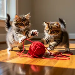 FLUX.2 [flex] — Two kittens playing with a ball of red yarn on a h