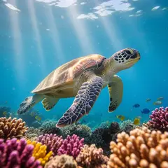 FLUX.2 [flex] — A giant sea turtle swimming over a coral reef, und