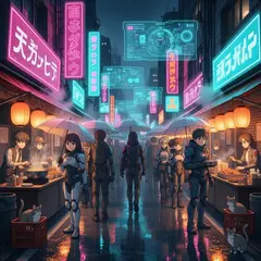 FLUX.2 [flex] — A cyberpunk street market in Tokyo, anime style, n