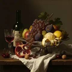 FLUX.2 [flex] — A still life of fruit and wine on a table, Dutch G