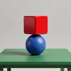 FLUX.2 [flex] — A red cube on top of a blue sphere, both sitting o