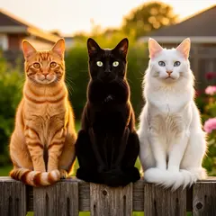 FLUX.2 [flex] — Three cats of different colors sitting in a row on