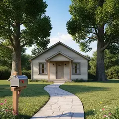 FLUX.2 [flex] — A small house between two tall trees, with a path 