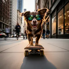FLUX.2 [flex] — A dog wearing sunglasses riding a skateboard down 