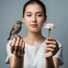 FLUX.2 [flex] — A bird perched on the left hand of a person, the r