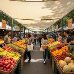 FLUX.2 [flex] — A busy farmer's market scene with at least six dif