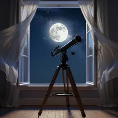 FLUX.2 [flex] — A telescope pointing at the moon through an open w