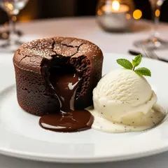 FLUX.2 [flex] — A dripping chocolate lava cake cut open on a white