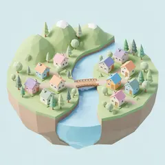 FLUX.2 [flex] — An isometric low-poly village with tiny houses, tr