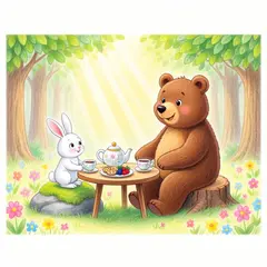 FLUX.2 [flex] — A children's book illustration of a bear and a rab