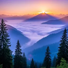 FLUX.2 [flex] — A misty mountain range at sunrise, layers of purpl