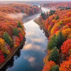 FLUX.2 [flex] — An aerial view of a winding river through autumn f