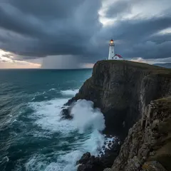 FLUX.2 [flex] — A coastal cliff with crashing waves below, lightho