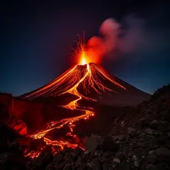 FLUX.2 [flex] — A volcano erupting at night with lava flowing down