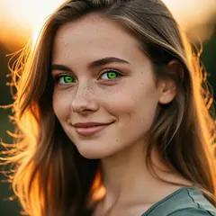 FLUX.2 [flex] — A young woman with freckles and green eyes, golden