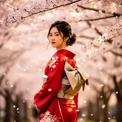 FLUX.2 [flex] — A Japanese woman in a red kimono standing under ch