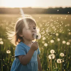 FLUX.2 [flex] — A child blowing dandelion seeds in a sunlit meadow