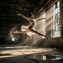 FLUX.2 [flex] — A ballet dancer mid-leap in an abandoned warehouse