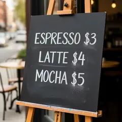 FLUX.2 [flex] — A hand-lettered chalkboard menu outside a coffee s