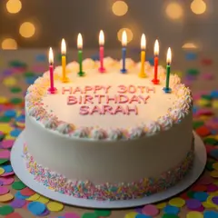 FLUX.2 [flex] — A birthday cake with HAPPY 30TH BIRTHDAY SARAH wri