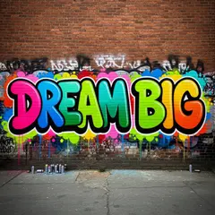 FLUX.2 [flex] — A graffiti mural on a brick wall spelling DREAM BI