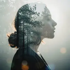 FLUX.2 [max] — A double exposure photograph combining a forest wi