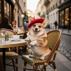 FLUX.2 [max] — A corgi wearing a red beret sitting in a Parisian 