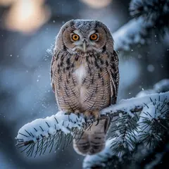 FLUX.2 [max] — An owl perched on a snow-covered branch, intense a