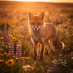 FLUX.2 [max] — A fox in a field of wildflowers, backlit by sunset