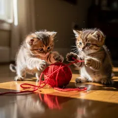 FLUX.2 [max] — Two kittens playing with a ball of red yarn on a h