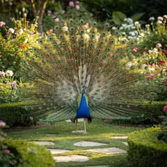 FLUX.2 [max] — A peacock displaying its full tail feathers, vibra