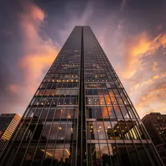 FLUX.2 [max] — A modern glass skyscraper reflecting clouds at sun