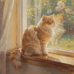 FLUX.2 [max] — A cat sitting on a windowsill, impressionist oil p