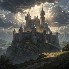FLUX.2 [max] — A medieval castle on a hilltop, fantasy art style,