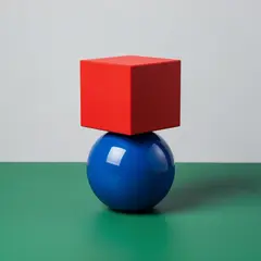 FLUX.2 [max] — A red cube on top of a blue sphere, both sitting o
