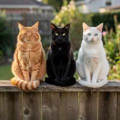 FLUX.2 [max] — Three cats of different colors sitting in a row on