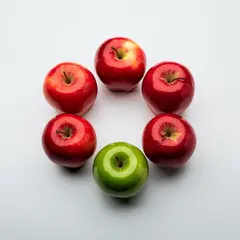 FLUX.2 [max] — Five red apples arranged in a circle on a white ta