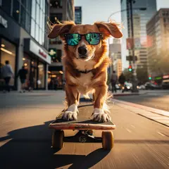 FLUX.2 [max] — A dog wearing sunglasses riding a skateboard down 