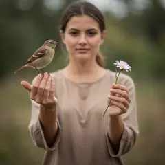 FLUX.2 [max] — A bird perched on the left hand of a person, the r