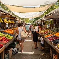 FLUX.2 [max] — A busy farmer's market scene with at least six dif