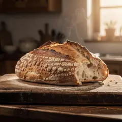 FLUX.2 [max] — A rustic sourdough bread loaf, freshly baked with 