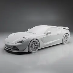 FLUX.2 [max] — A clay render of a sports car, white material, stu