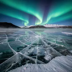 FLUX.2 [max] — A frozen lake with cracks in the ice, Northern Lig