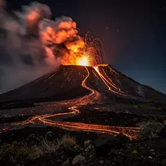 FLUX.2 [max] — A volcano erupting at night with lava flowing down