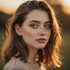 FLUX.2 [max] — A young woman with freckles and green eyes, golden