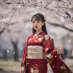 FLUX.2 [max] — A Japanese woman in a red kimono standing under ch