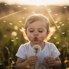 FLUX.2 [max] — A child blowing dandelion seeds in a sunlit meadow