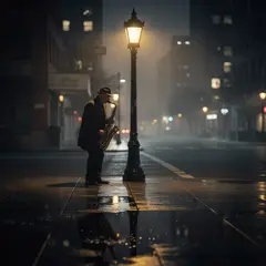 FLUX.2 [max] — A street musician playing saxophone under a lamppo